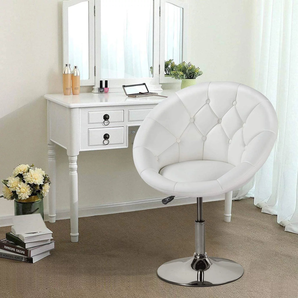 White Tufted Height Adjustable Swivel Accent Chair E11276