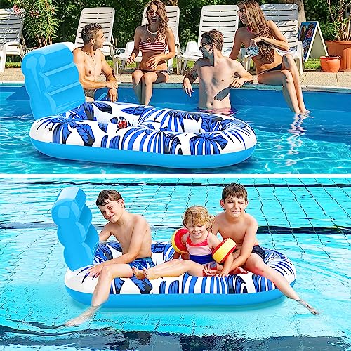 Inflatable Pool Float Lounger with Backrest and Cup Holders Q339412