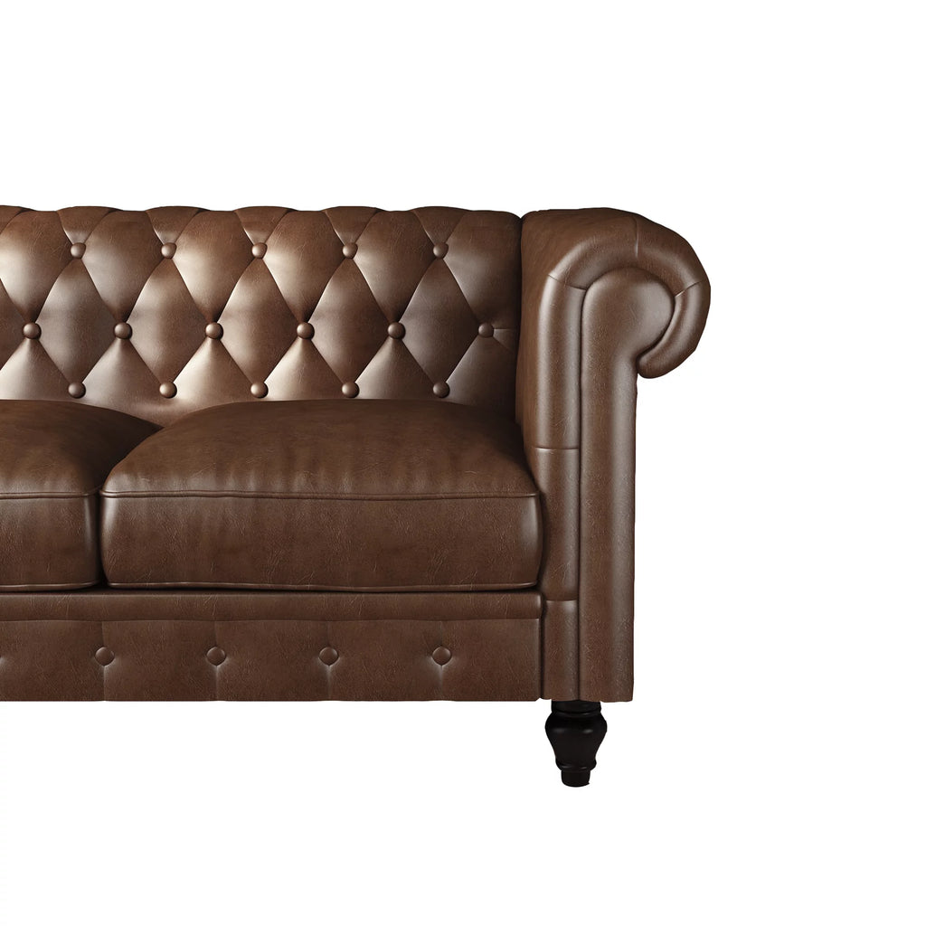 Button Tufted Faux Leather 3-Seater Sofa A476580