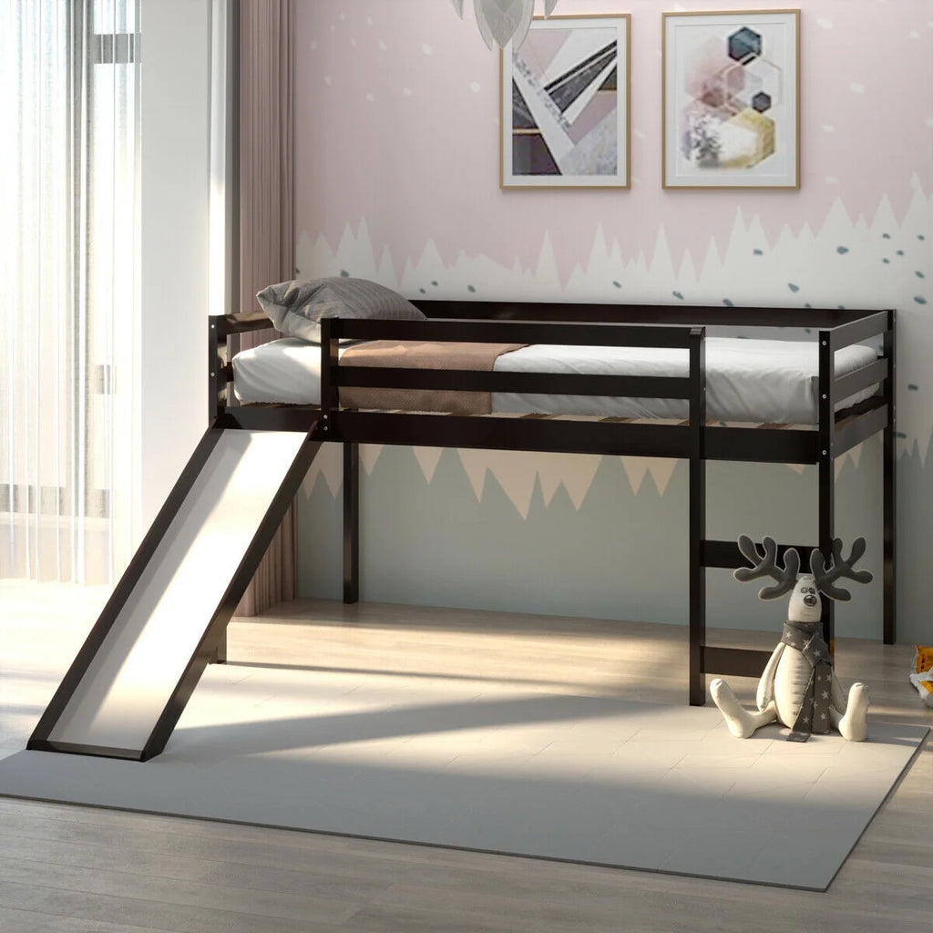 White Twin Size Wood Loft Bed with Slide G213282