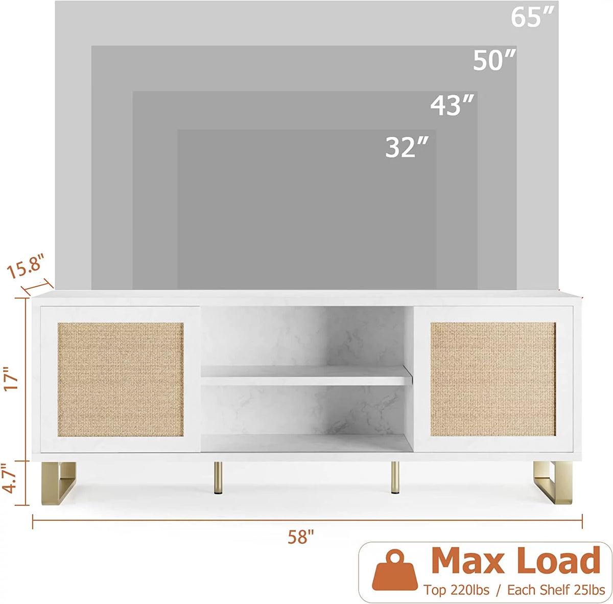 White TV Stand with Doors and Shelves T927