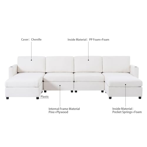 Oversized Chenille U-Shaped Modular Sectional Sofa with 2 Ottomans C738829