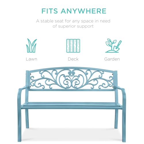 Black Steel Outdoor Bench with Floral Backrest P45607