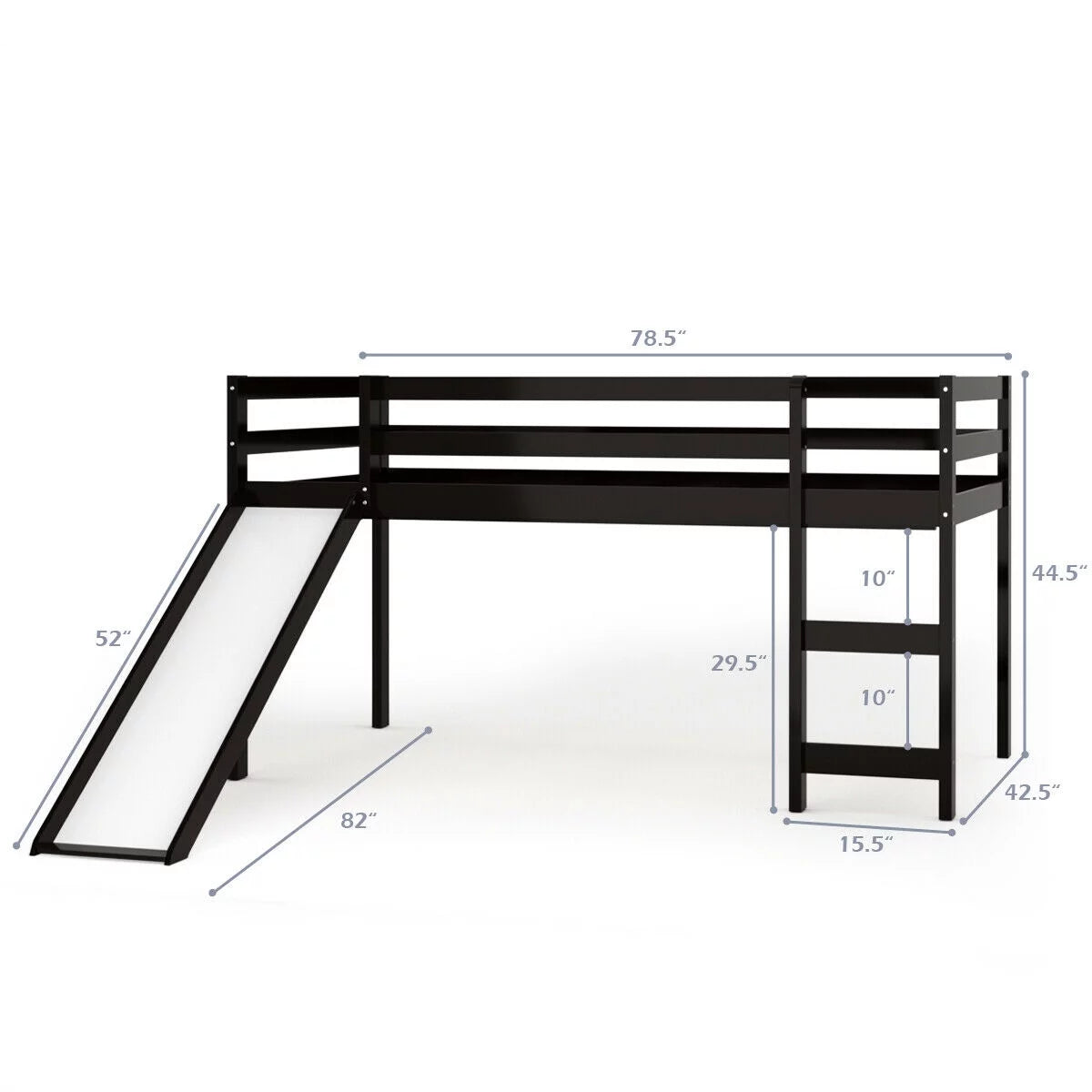 White Twin Size Wood Loft Bed with Slide G213282