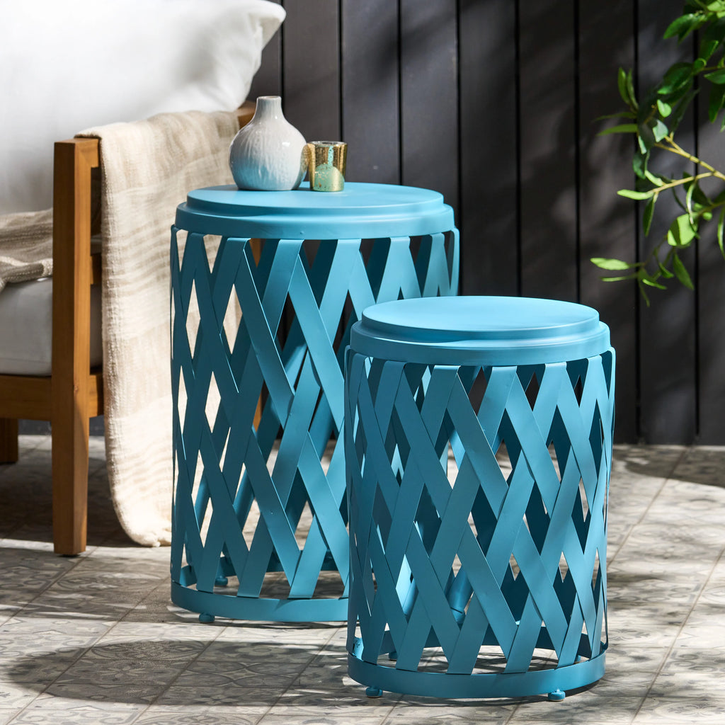 Matte Blue Iron Side Tables Set of 2 Q5251