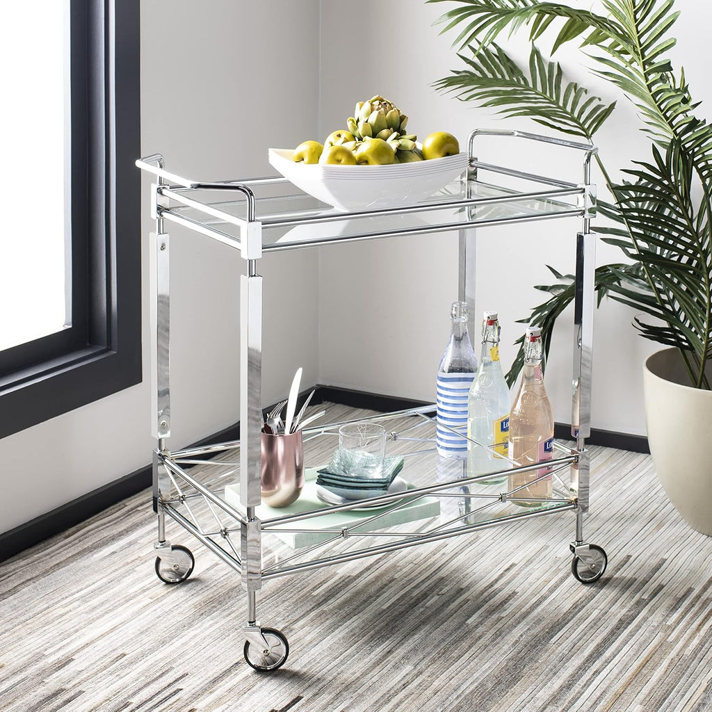 Chrome and Tempered Glass 2-Tier Bar Cart P39567