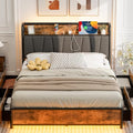 Queen Size Platform Bed Frame with Headboard Storage 4 Drawers X9658