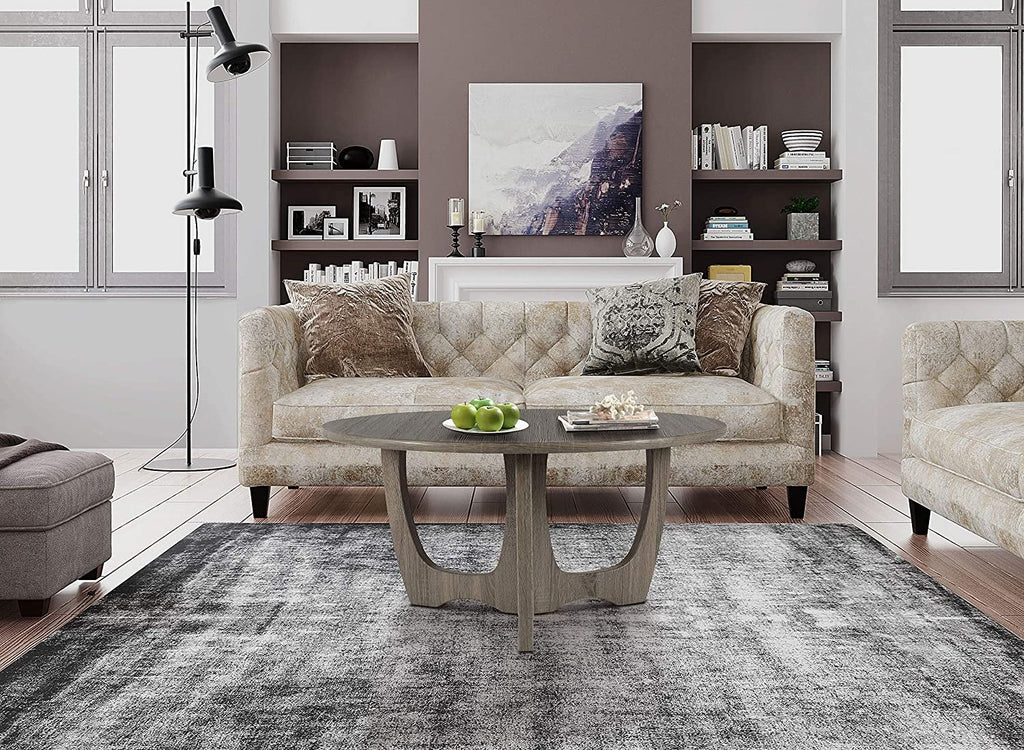 Round Wooden Coffee Table 35.5 x 18 Inches Gray F936