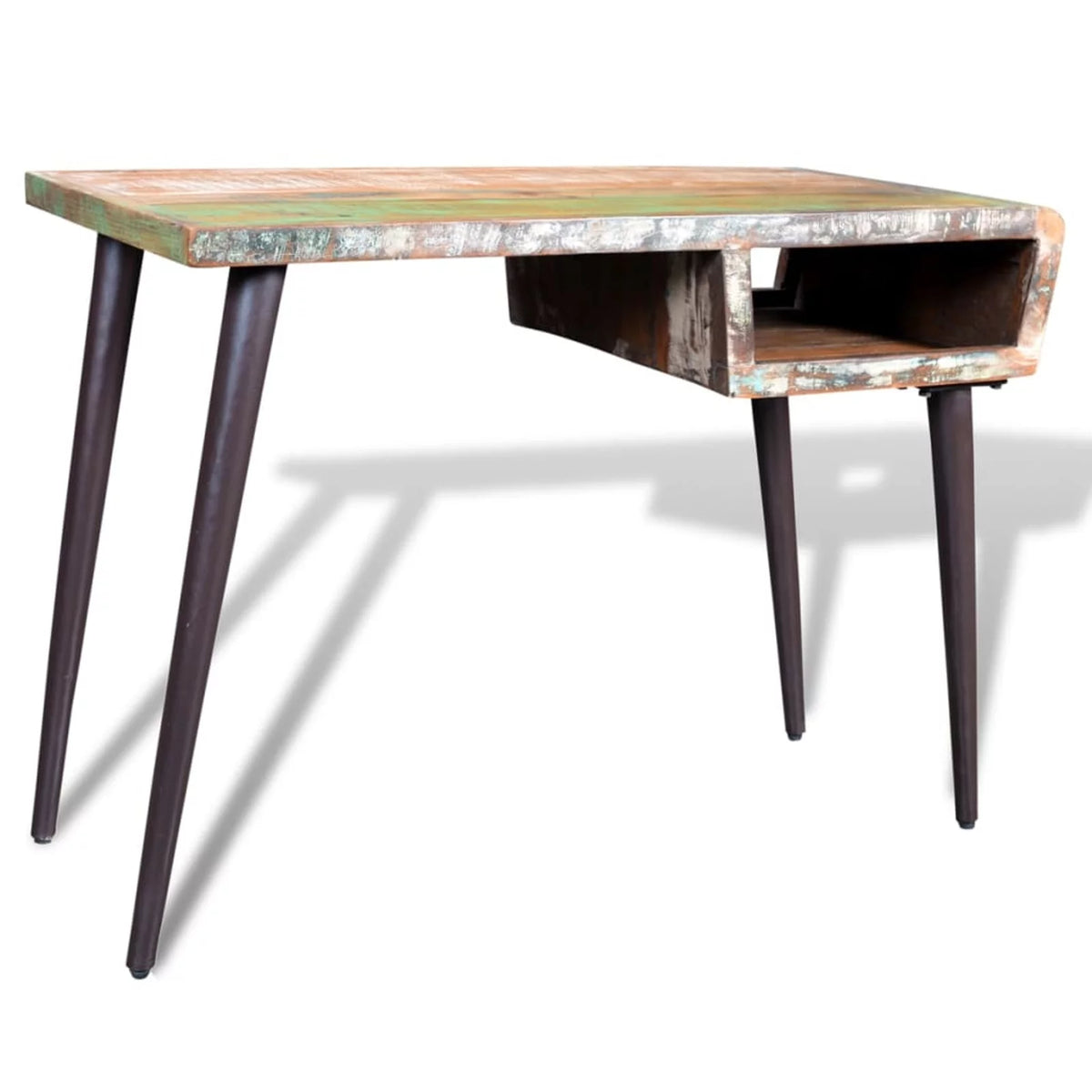 Rustic Desk with Storage Compartment Reclaimed Wood Tabletop Iron Legs G22006