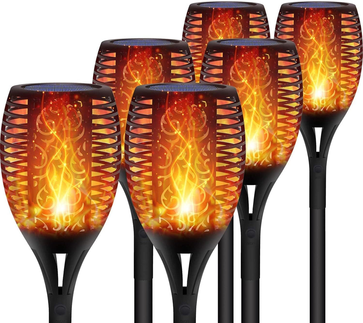 6 Pack Solar Lights Torches 96 LED Flickering Flame Outdoor Waterproof Solar Powered Pathway Lights C686560