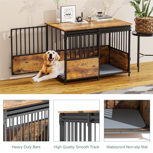 41 Inch White Wooden Dog Crate Furniture with Divider & Double Doors T4055