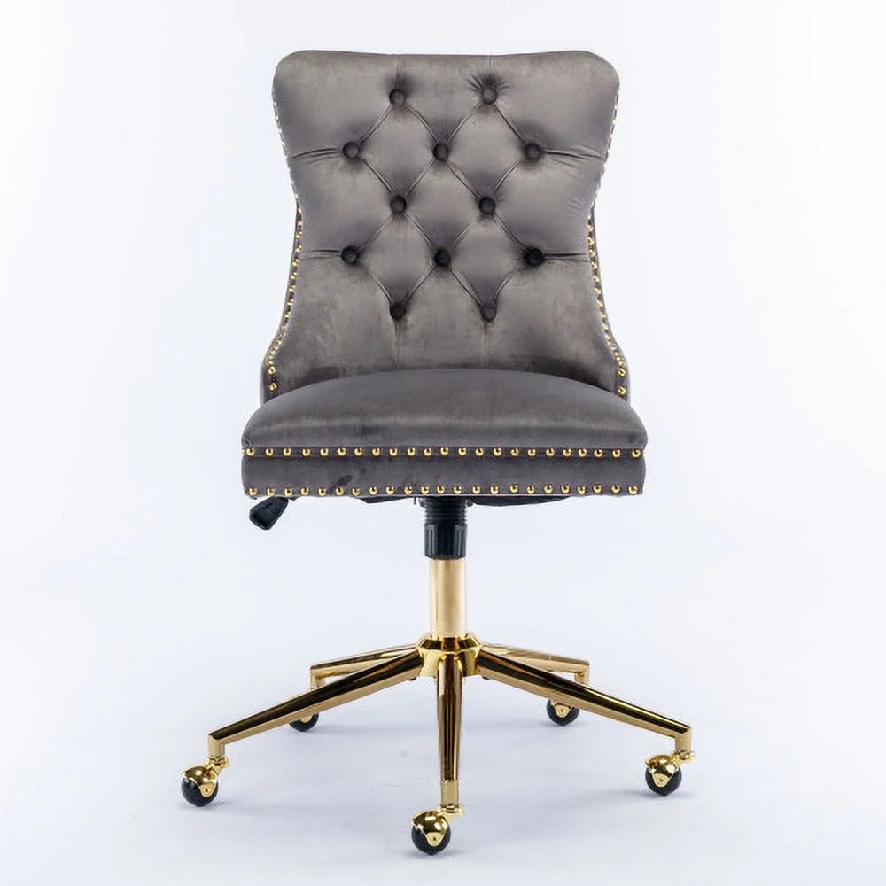Velvet Upholstered Tufted Button Office Chair with Golden Metal Base L930