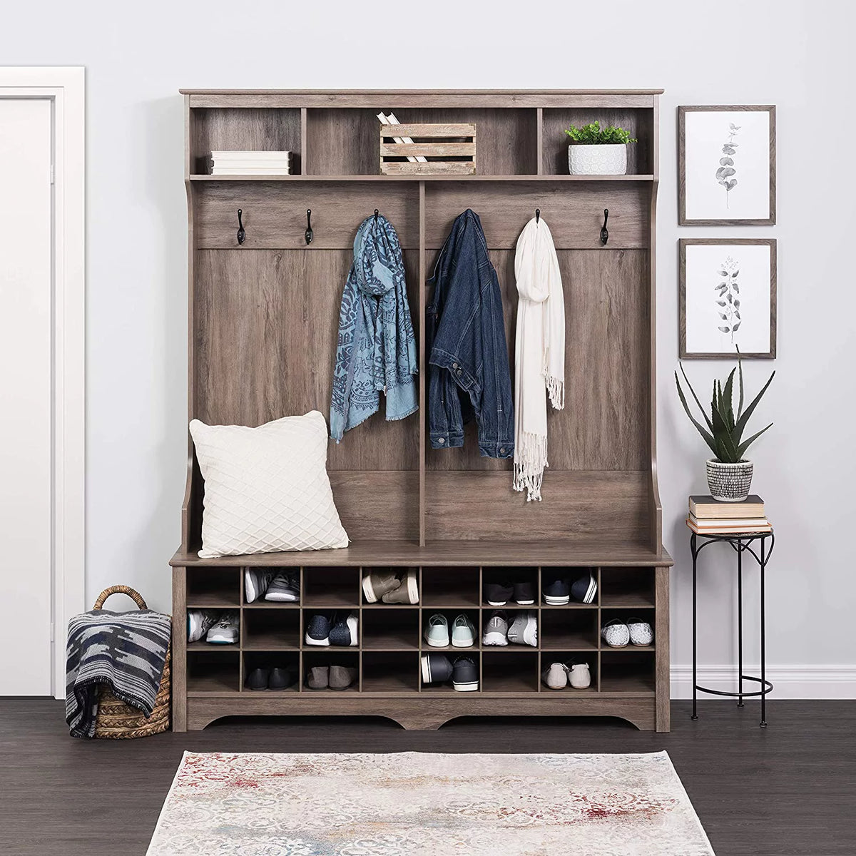 Gray Hall Tree with Bench and Shoe Storage W213