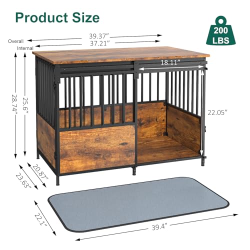 41 Inch White Wooden Dog Crate Furniture with Divider & Double Doors T4055