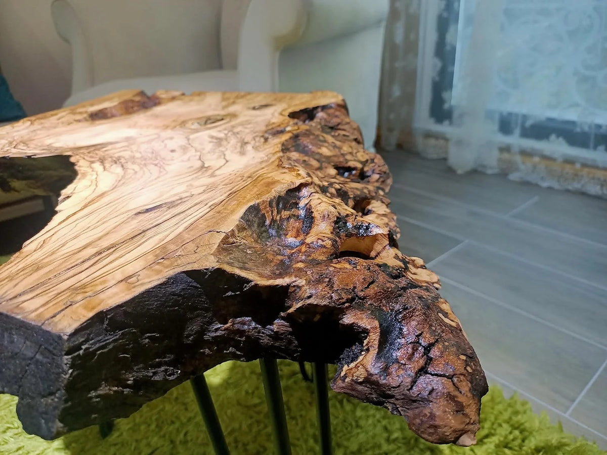 Olive 24" Live Edge Side Table with Black Legs F2194