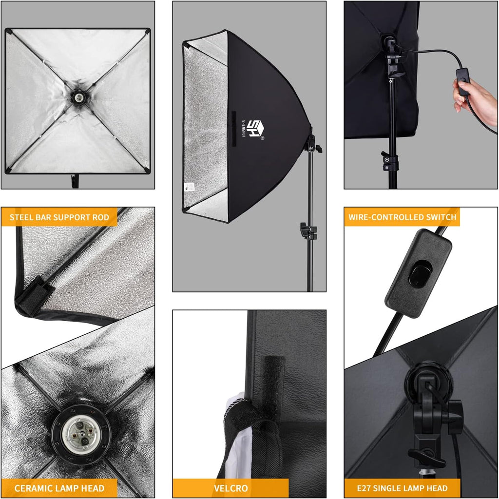 Photography Studio Lighting Kit with Softbox and 3 PCS 5500K Bulbs T366