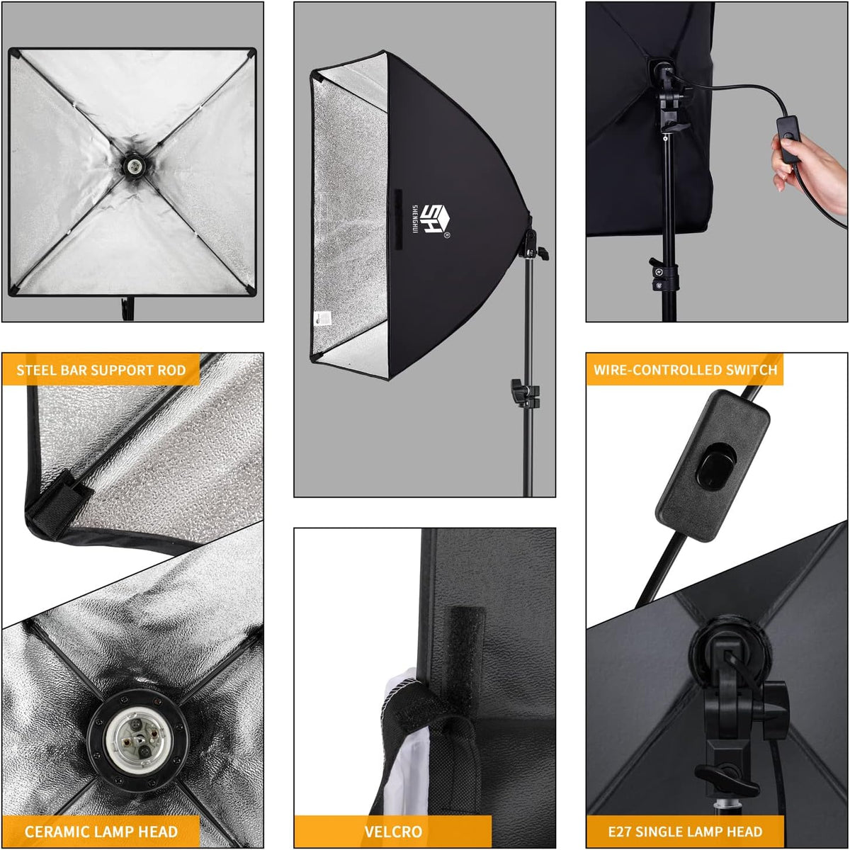 Photography Studio Lighting Kit with Softbox and 3 PCS 5500K Bulbs T366