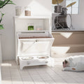 White Pet Feeding Station with Food Storage Cabinet Y9291