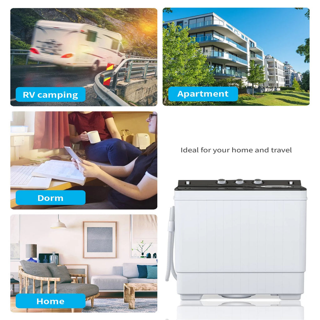 26Lbs Portable Twin Tub Washing Machine with Gravity Drain Pump U7709
