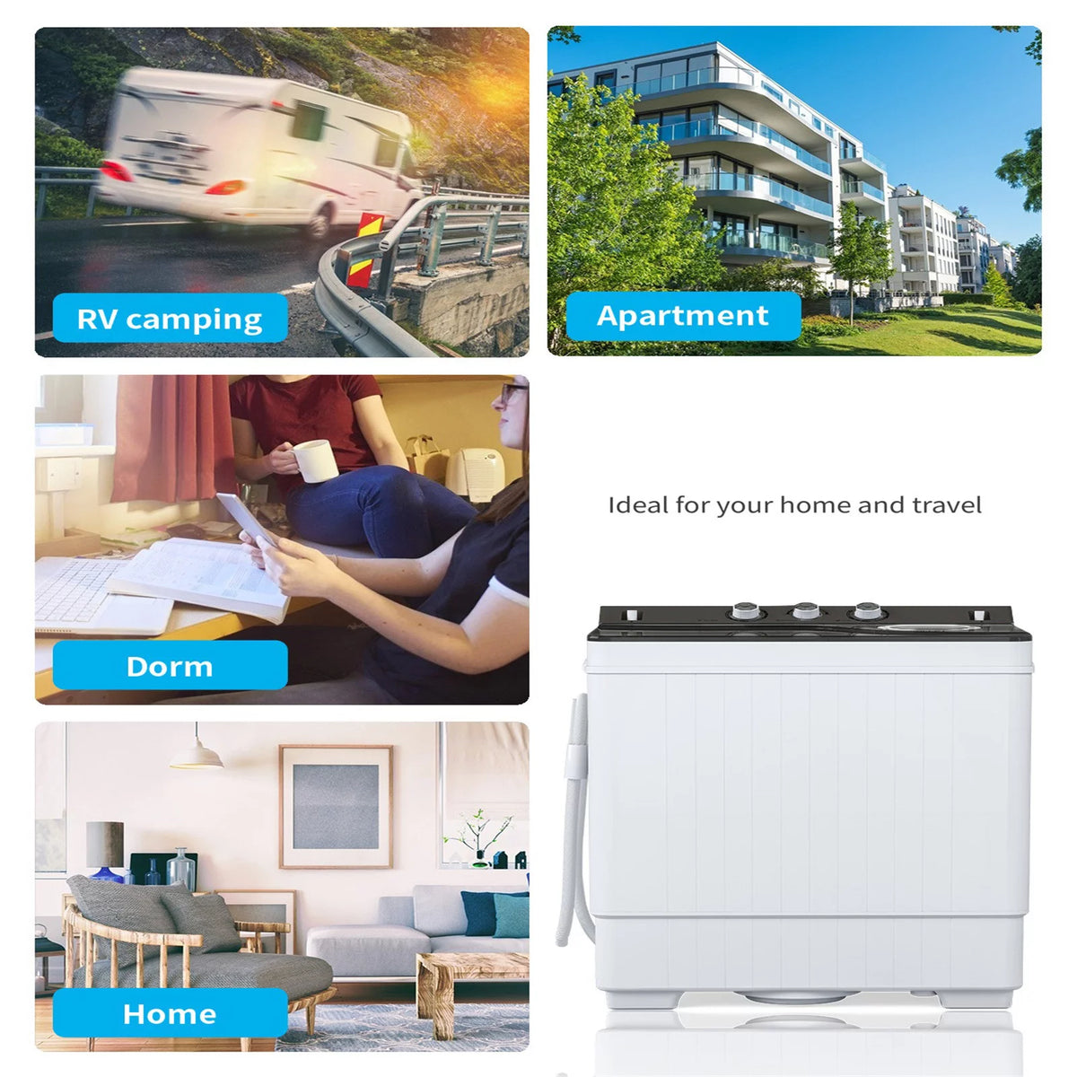 26Lbs Portable Twin Tub Washing Machine with Gravity Drain Pump U7709