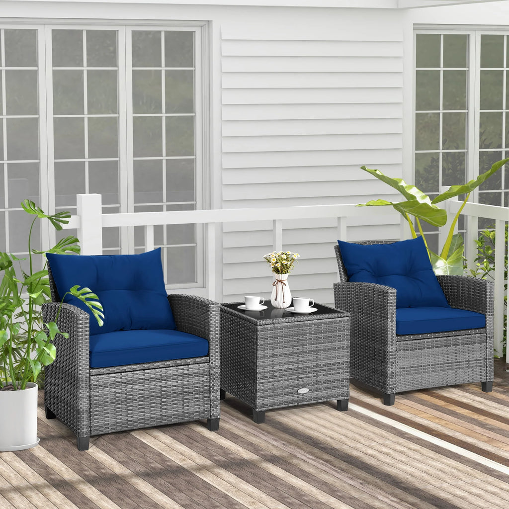 3 Pc Black Patio Rattan Furniture Set I234