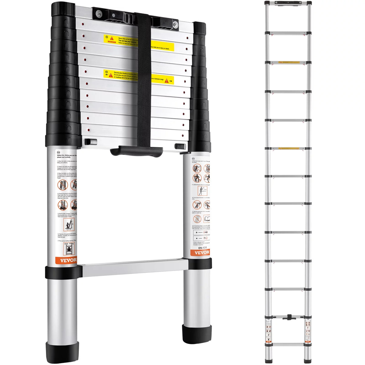 10.5FT Aluminum Telescoping Ladder 375lbs Load Capacity F9437