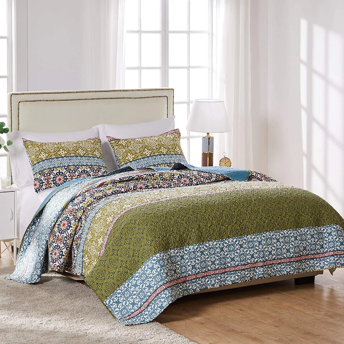 100% Cotton Reversible Oversized Quilt Set, 3-Piece King/Cal King G5427