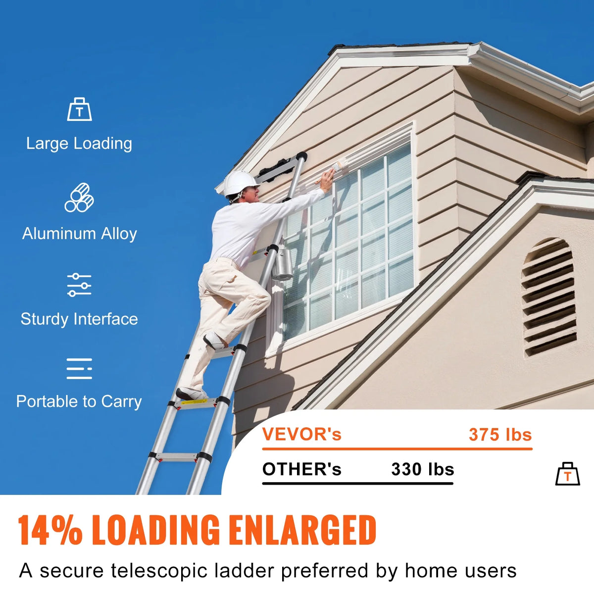 10.5FT Aluminum Telescoping Ladder 375lbs Load Capacity F9437
