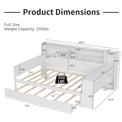 Twin Size Wood Daybed with Bookcase Storage and Desk M2687