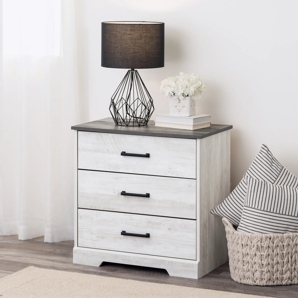 3 Drawer Washed White Wood Nightstand D865576