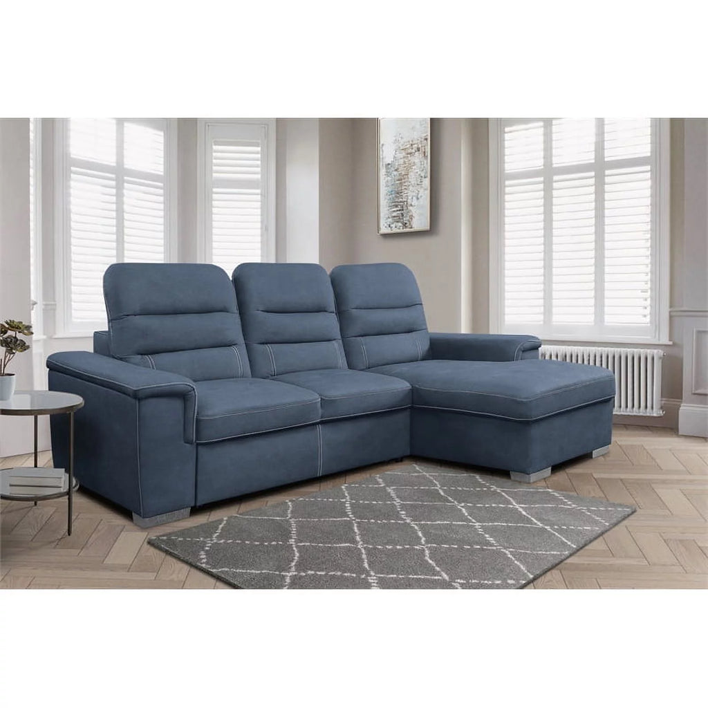 Blue Microfiber Sectional Sofa with Pull Out Bed T98448