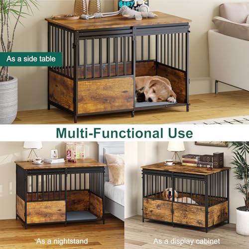41 Inch White Wooden Dog Crate Furniture with Divider & Double Doors T4055