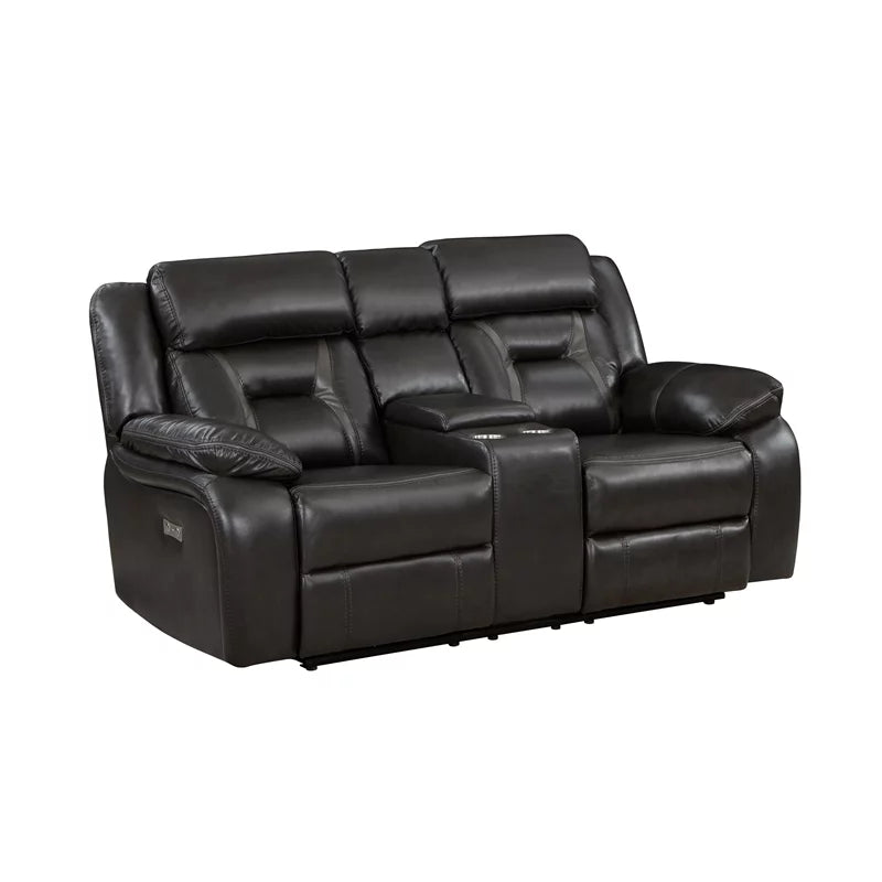 Dark Gray Faux Leather Power Double Reclining Loveseat O754509