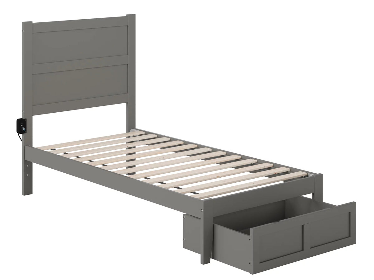 Grey Twin Wood Platform Bed Frame with Foot Drawer Storage P64075