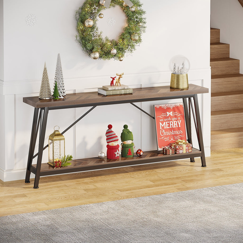 70.9 Inch Light Brown Black Wood Console Table R67680