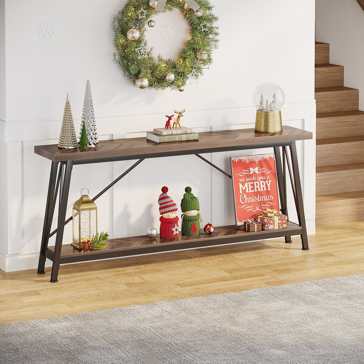 70.9 Inch Light Brown Black Wood Console Table R67680