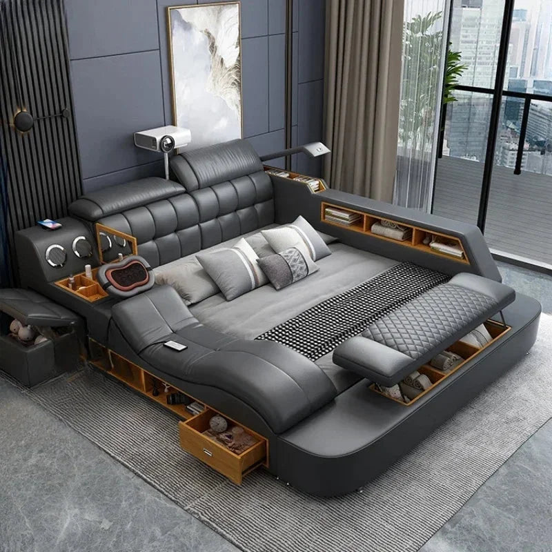 King Double Bed Leather Storage Bed W107
