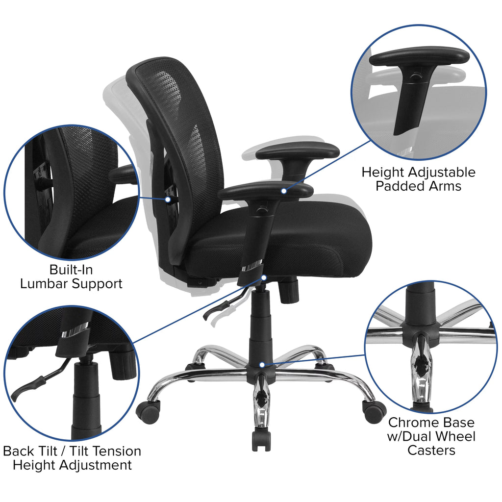 Black Mesh Ergonomic Task Office Chair with Adjustable Back and Arms Y307