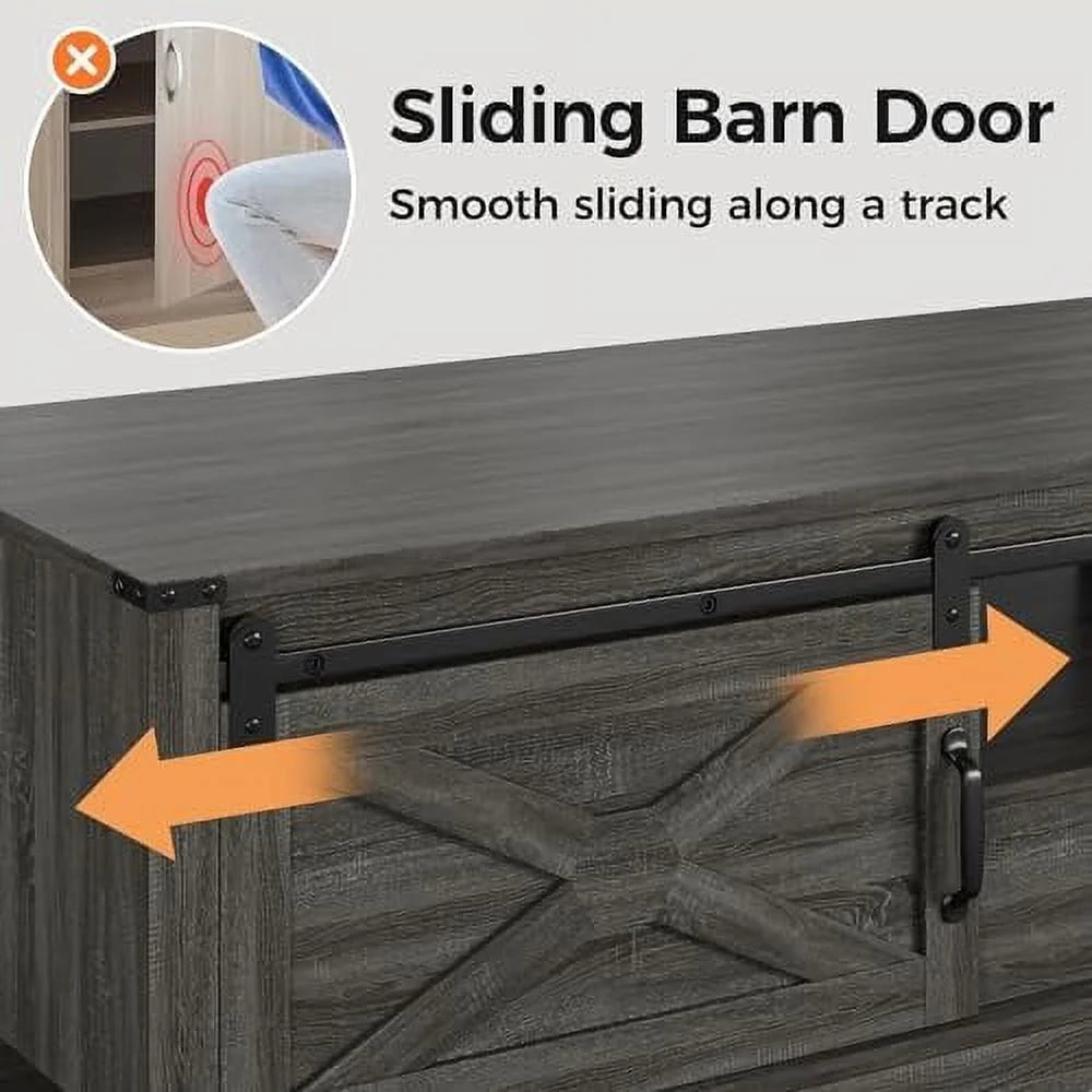 Light Grey 48'' Rustic Coffee Table with Sliding Barn Door K71442
