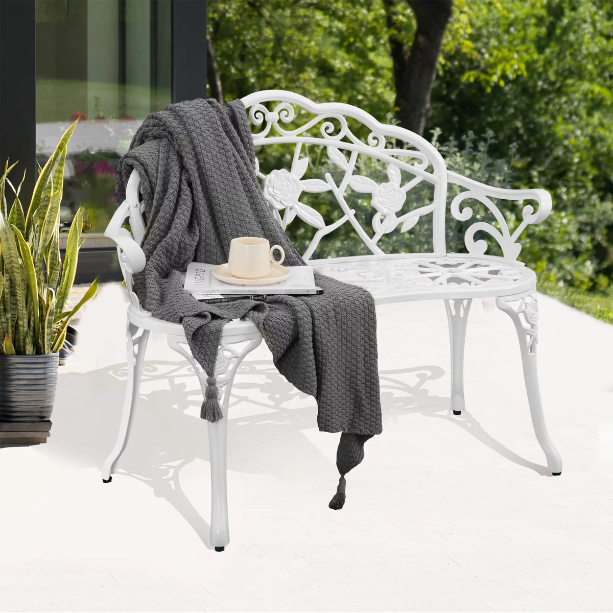 White Outdoor Aluminium Garden Bench D828255
