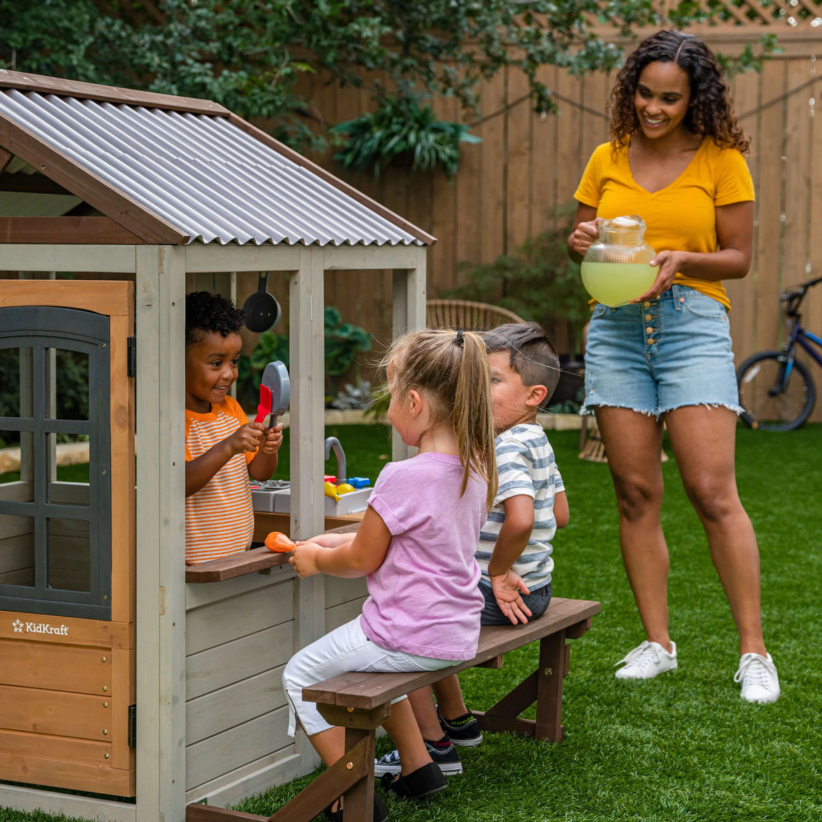 Wooden Outdoor Playhouse with Doorbell and 13 Pieces D42271