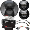 Black 7" Round LED Headlight with Matching Passing Lamps B7335