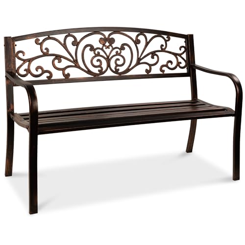Black Steel Outdoor Bench with Floral Backrest P45607