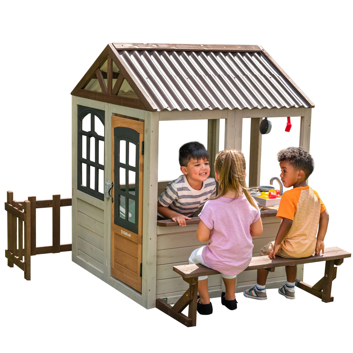 Wooden Outdoor Playhouse with Doorbell and 13 Pieces D42271