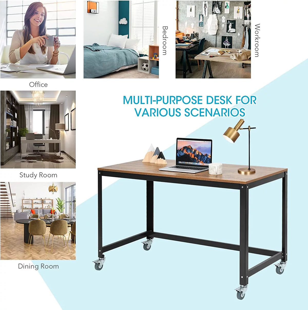 Rolling Computer Desk with 4 Wheels M891
