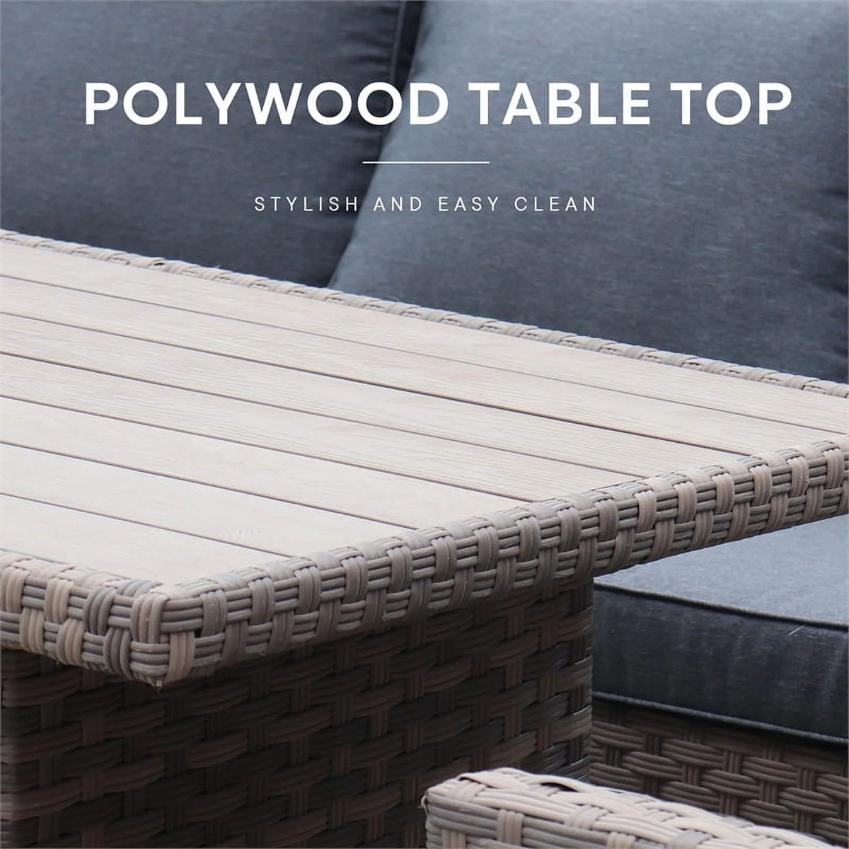 Light Brown Wicker Dining Table Set with Grey Cushion R843640