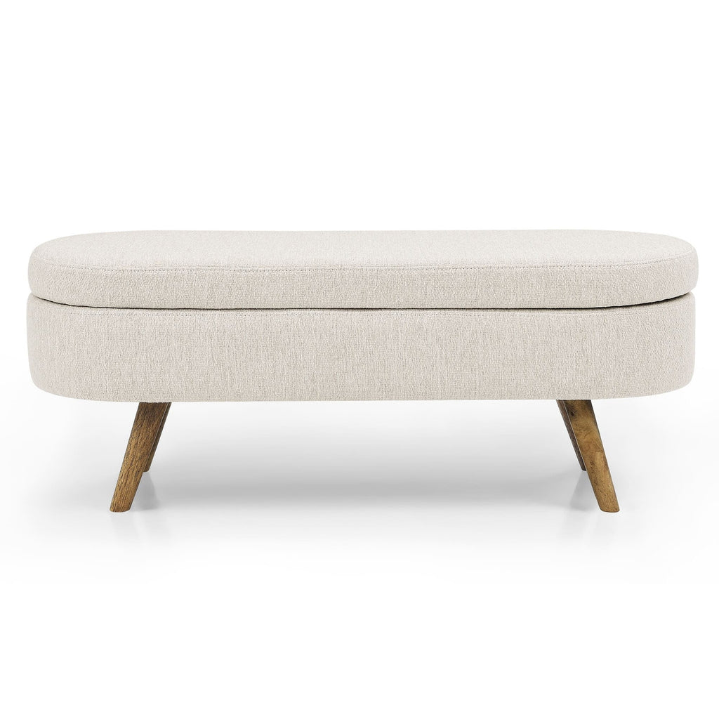Linen Fabric Storage Bench with Solid Wood Legs K845776