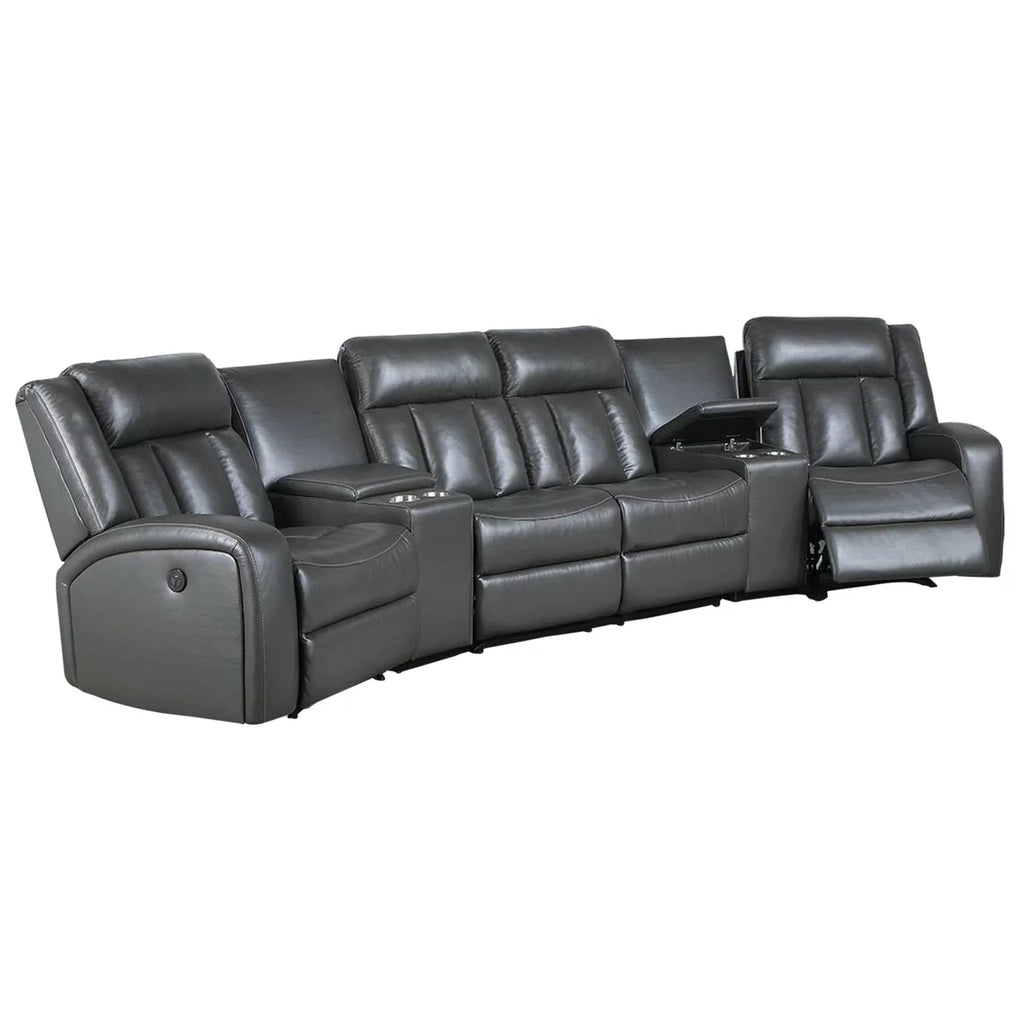 5 Piece Power Recliner Sectional Sofa Set Gray Faux Leather Q9119