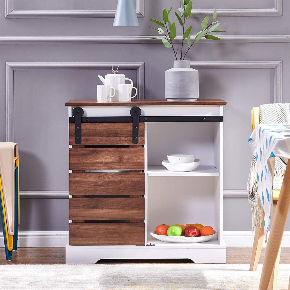 Wooden Storage Cabinet with Sliding Door and 2 Layer Shelf A828205