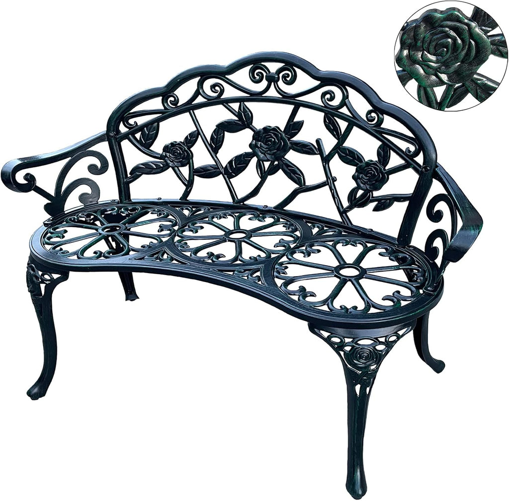 White Cast Aluminum Outdoor Bench U94825